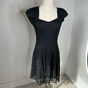 Vintage All That Jazzy 9/10 All Over Lace Mini Dress Black Short Sleeve Lined